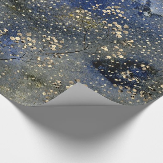 Blue Winter Dusk Sky Gold Berries & Snowfall Cadeaupapier (Hoek)