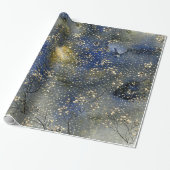 Blue Winter Dusk Sky Gold Berries & Snowfall Cadeaupapier (Uitgerold)