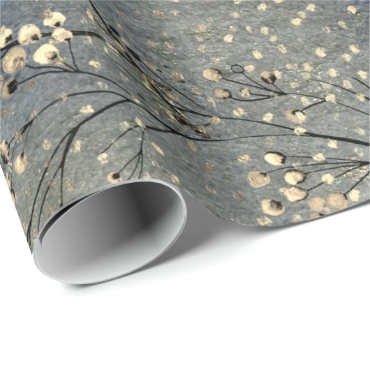 Blue Winter Dusk Sky Gold Berries & Snowfall Cadeaupapier (Rol Hoek)