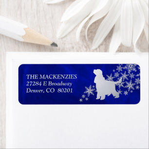 Blue Winter English Cocker Spaniel Return Address Etiket