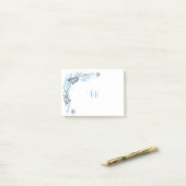 Blue Winter Floral Monogram Post-it® Notes (Op bureau)