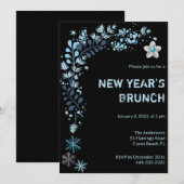 Blue Winter Floral New Years Brunch Kaart (Voorkant / Achterkant)