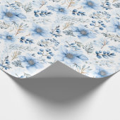 Blue Winter Floral Pattern Cadeaupapier (Hoek)