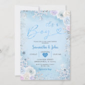 Blue Winter Floral Snowflake Boy Baby shower Kaart (Voorkant)