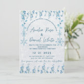 Blue Winter Floral Wedding Invitation  Kaart (Staand voorkant)