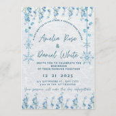 Blue Winter Floral Wedding Invitation Kaart (Voorkant)