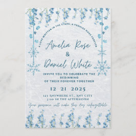 Blue Winter Floral Wedding Invitation  Kaart