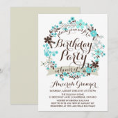 Blue Winter Floral Wreath Birthday Invitation Kaart (Voorkant / Achterkant)