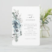 Blue Winter Florals Wedding Kaart (Staand voorkant)