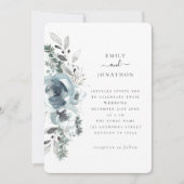 Blue Winter Florals Wedding Kaart (Voorkant)