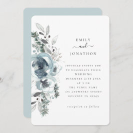 Blue Winter Florals Wedding Kaart