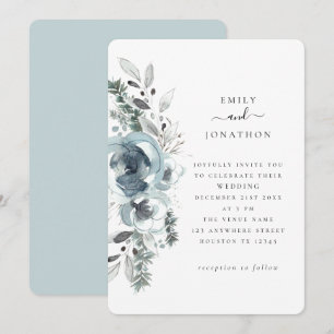 Blue Winter Florals Wedding Kaart