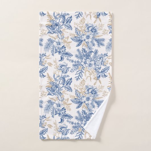 Blue Winter  Flower Pattern Bad Handdoek (Handdoek)