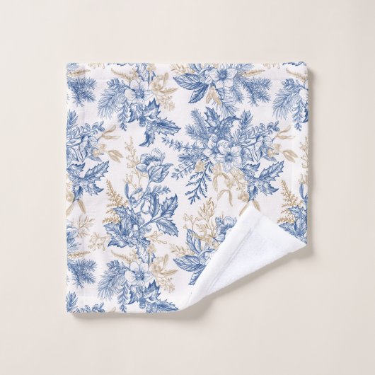 Blue Winter  Flower Pattern Bad Handdoek (Wasdoekje)