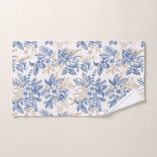 Blue Winter Flower Pattern Bad Handdoek (Handdoek)