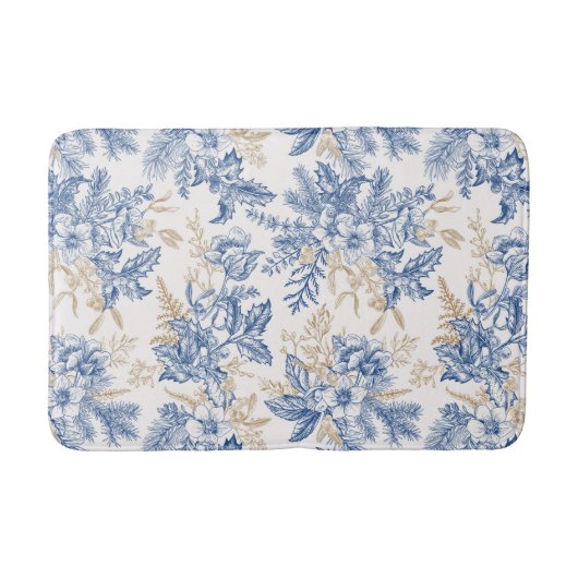 Blue Winter  Flower Pattern Badmat (Voorkant)