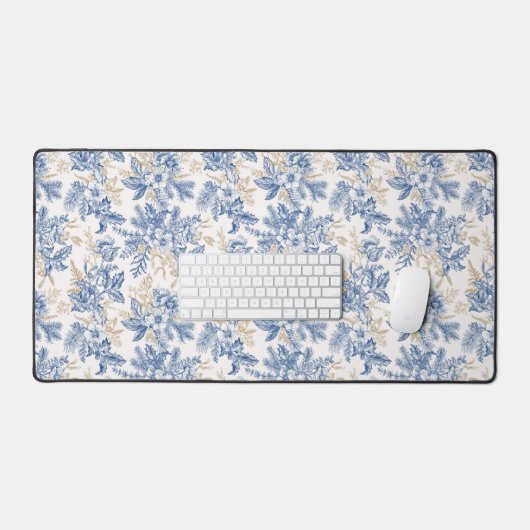 Blue Winter  Flower Pattern Bureaumat (Keyboard & Muis)