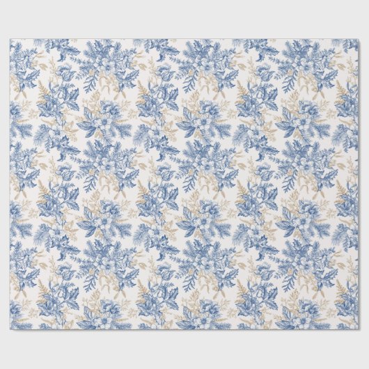 Blue Winter  Flower Pattern Cadeaupapier (Vlak)
