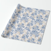 Blue Winter  Flower Pattern Cadeaupapier (Uitgerold)