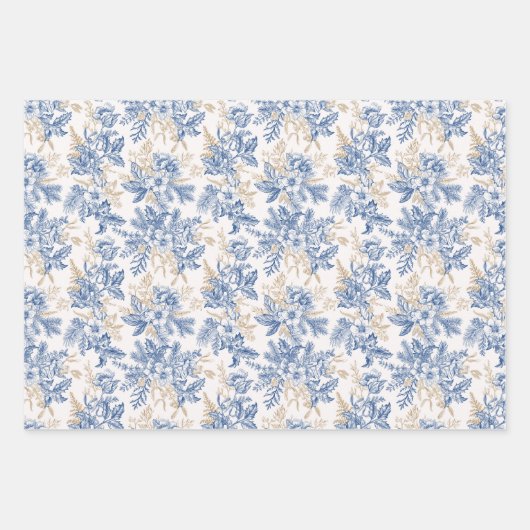 Blue Winter Flower Pattern Inpakpapier Vel (Voorkant 2)