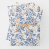 Blue Winter Flower Pattern Inpakpapier Vel (In situ)