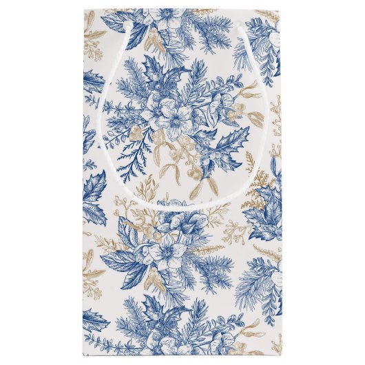 Blue Winter  Flower Pattern Klein Cadeauzakje (Achterkant)