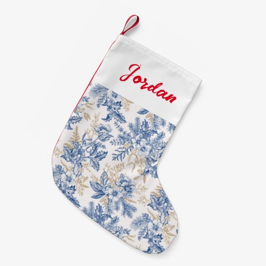 Blue Winter Flower Pattern Kleine Kerstsok (Voorkant (Hangend))