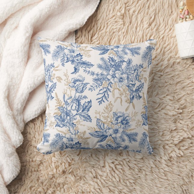 Blue Winter  Flower Pattern Kussen (Deken)