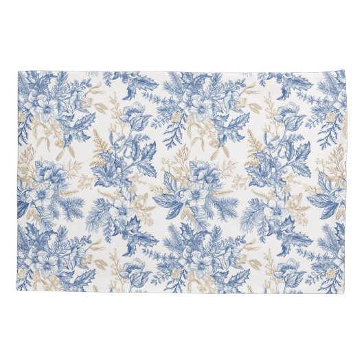 Blue Winter Flower Pattern Kussensloop (Achterkant)