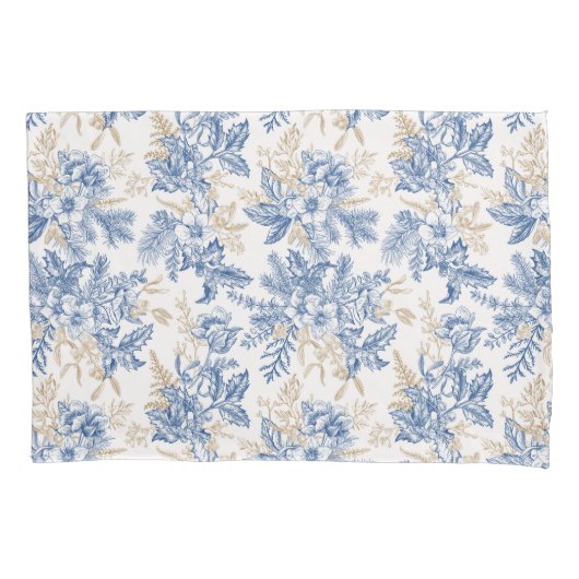 Blue Winter  Flower Pattern Kussensloop (Voorkant)