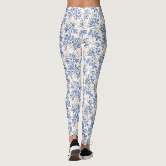 Blue Winter  Flower Pattern Leggings (Achterkant)
