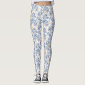 Blue Winter  Flower Pattern Leggings (Voorkant)