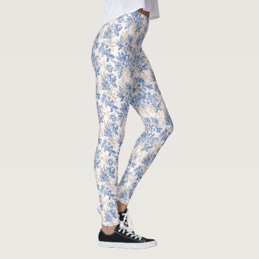 Blue Winter  Flower Pattern Leggings (Rechts)