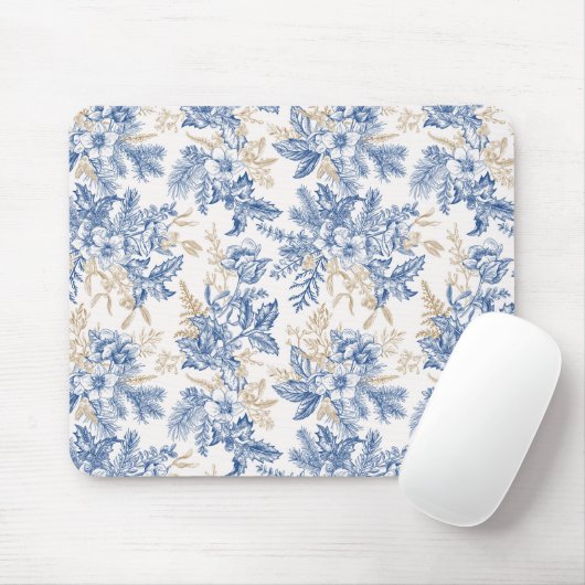 Blue Winter  Flower Pattern Muismat (Met muis)