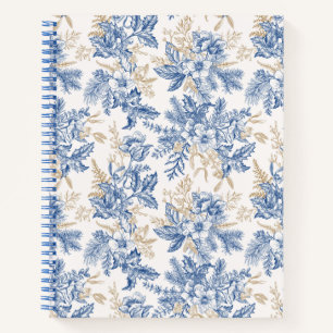 Blue Winter  Flower Pattern Notitieboek