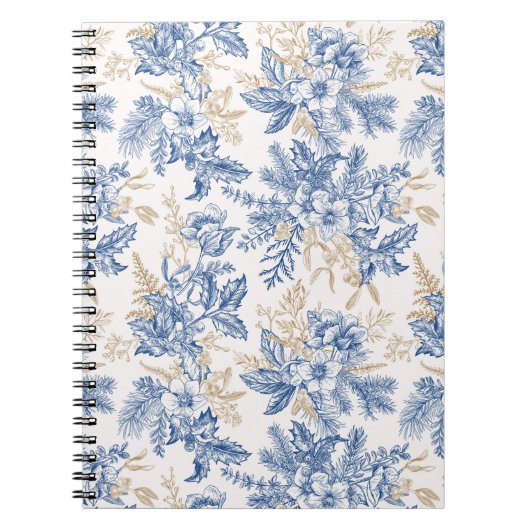 Blue Winter Flower Pattern Notitieboek (Voorkant)