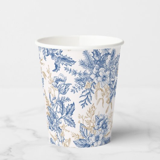 Blue Winter Flower Pattern Papieren Bekers (Links)