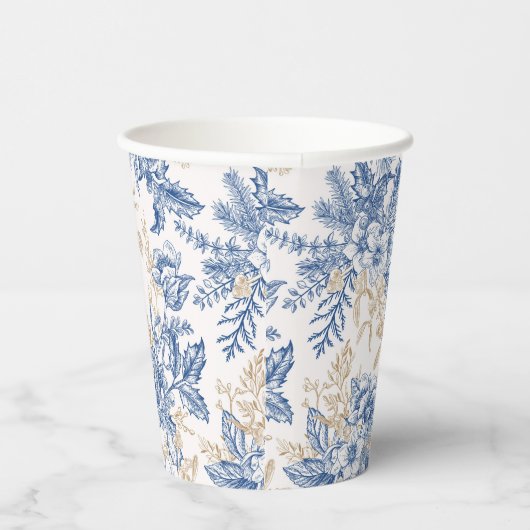 Blue Winter  Flower Pattern Papieren Bekers (Rechts)
