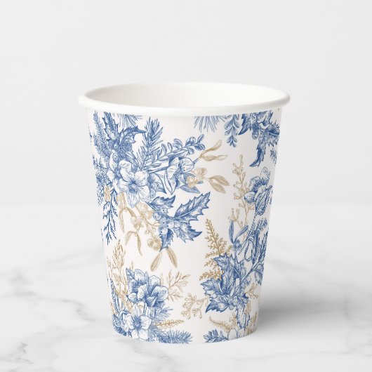 Blue Winter Flower Pattern Papieren Bekers (Voorkant)