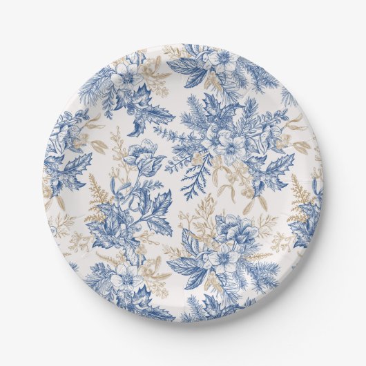 Blue Winter Flower Pattern Papieren Bordje (Voorkant)