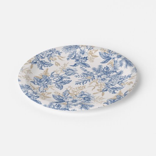 Blue Winter Flower Pattern Papieren Bordje (Gekanteld)