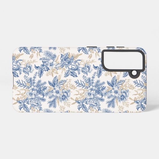 Blue Winter  Flower Pattern Samsung Galaxy Hoesje (Achterkant horizontaal)