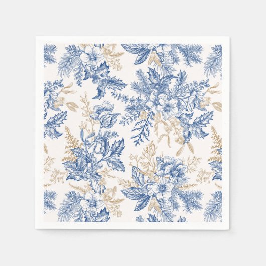 Blue Winter Flower Pattern Servet (Voorkant)