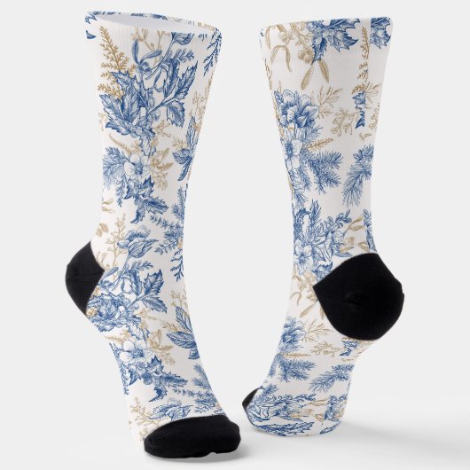 Blue Winter  Flower Pattern Sokken (Gebogen)