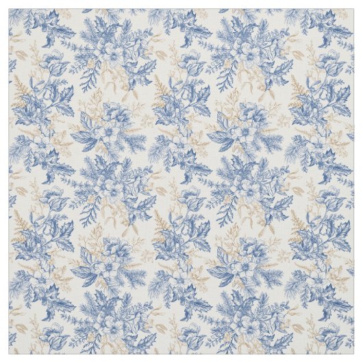 Blue Winter Flower Pattern Stof (Swatch)