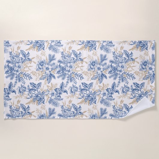 Blue Winter  Flower Pattern Strandlaken (Voorkant)