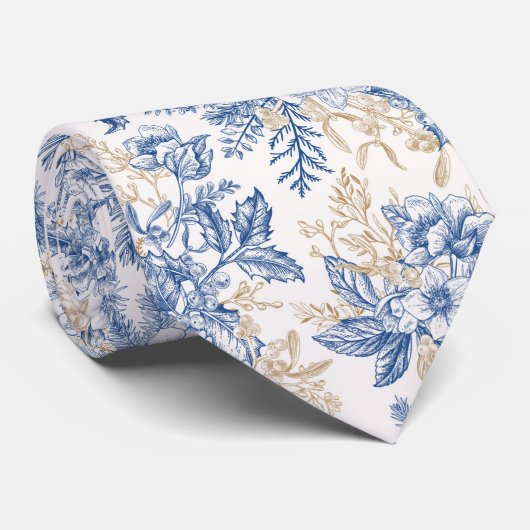 Blue Winter  Flower Pattern Stropdas (Opgerold)