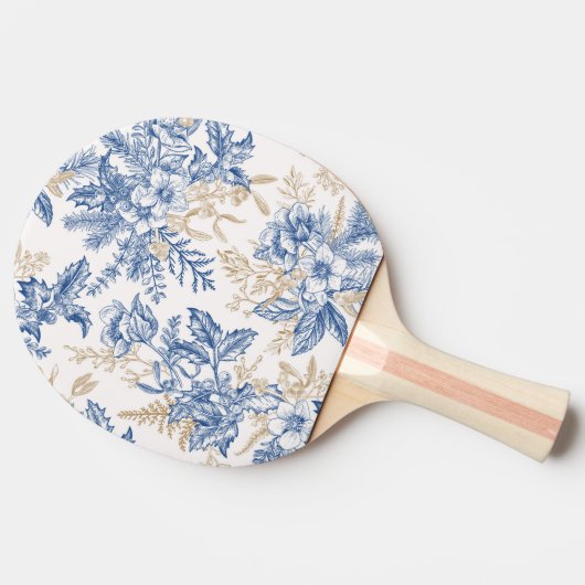 Blue Winter  Flower Pattern Tafeltennisbatje (Zijkant)