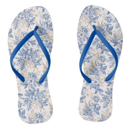 Blue Winter  Flower Pattern Teenslippers (Voetbed)