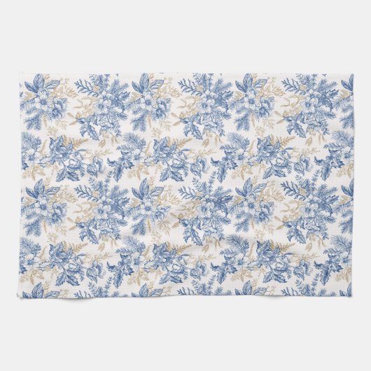 Blue Winter  Flower Pattern Theedoek (Horizontaal)